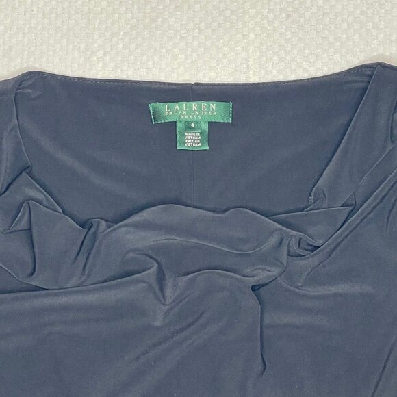 Lauren by Ralph Lauren Black Cowl Neck Ruched Midi Dress | Size 4 - Picture 4 of 8